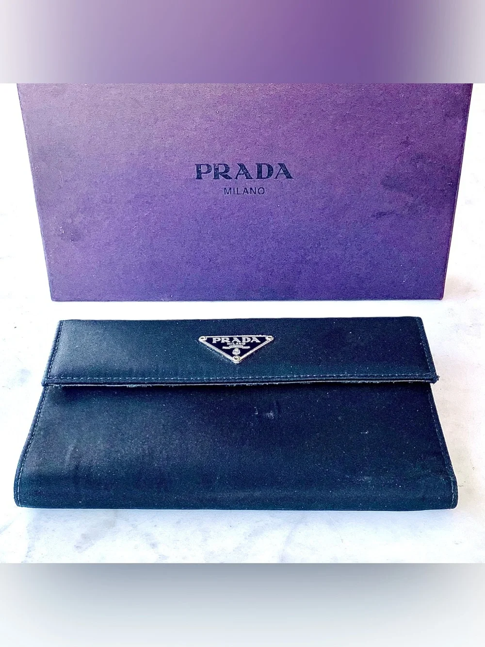 PRADA M150 Black TESSUTO Nylon Logo TRI-FOLD Wallet VINTAGE 90’s